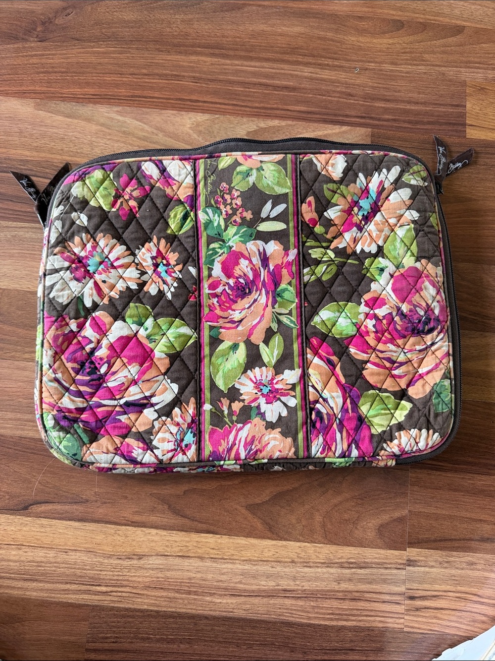 Vera Bradley Floral Quilted Laptop Sleeve in Brown, Pink, Green